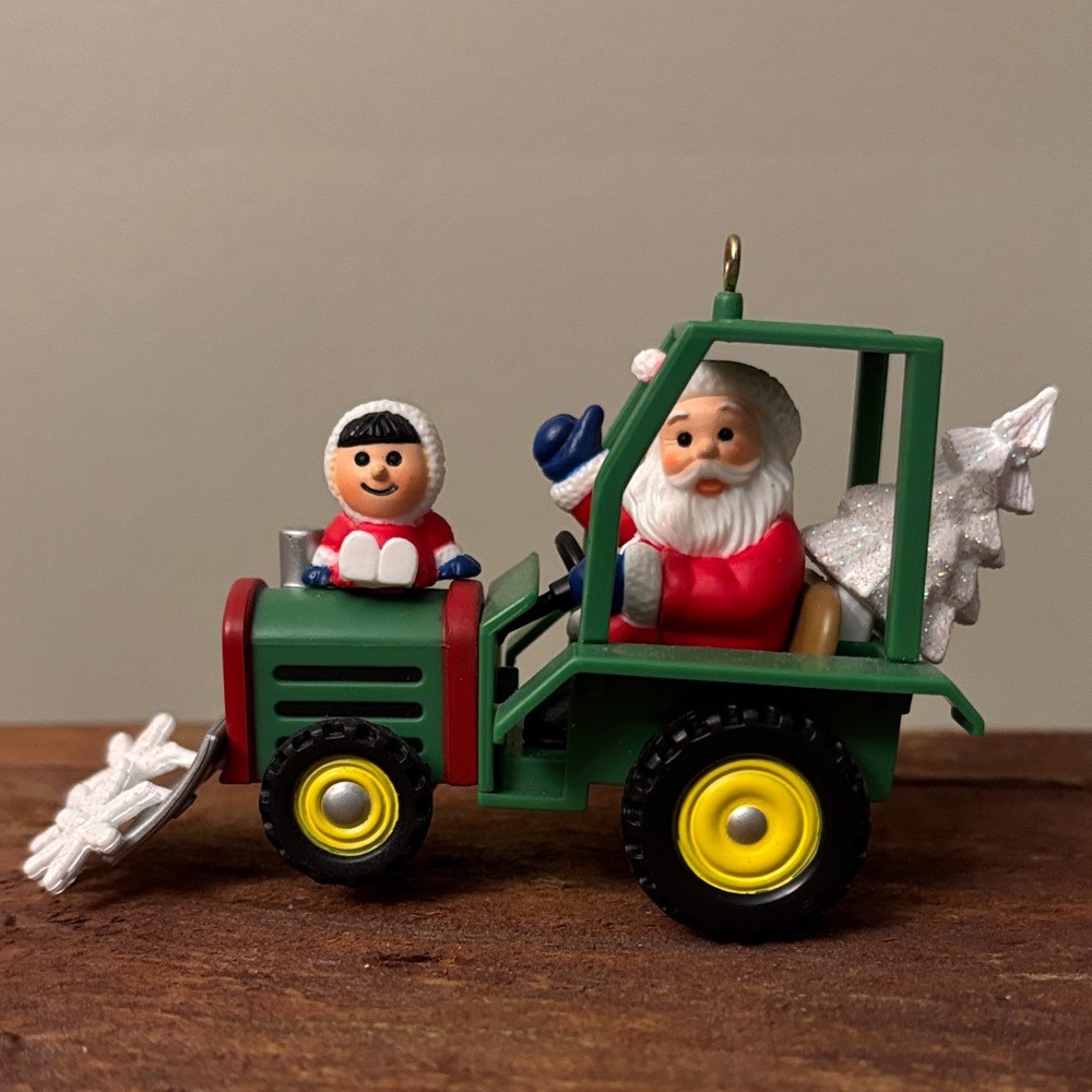Westmar 4.5" Santa on Green Tractor Snow Mover Figurine Ornament